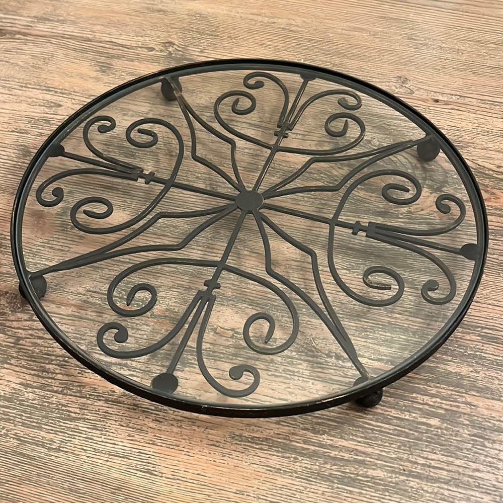 Heavy Metal Tray with Glass